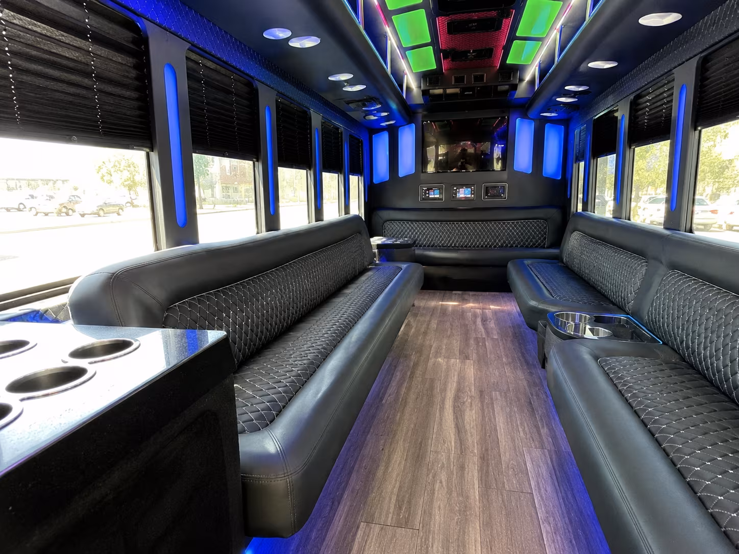 long beach 15 passenger party bus inside