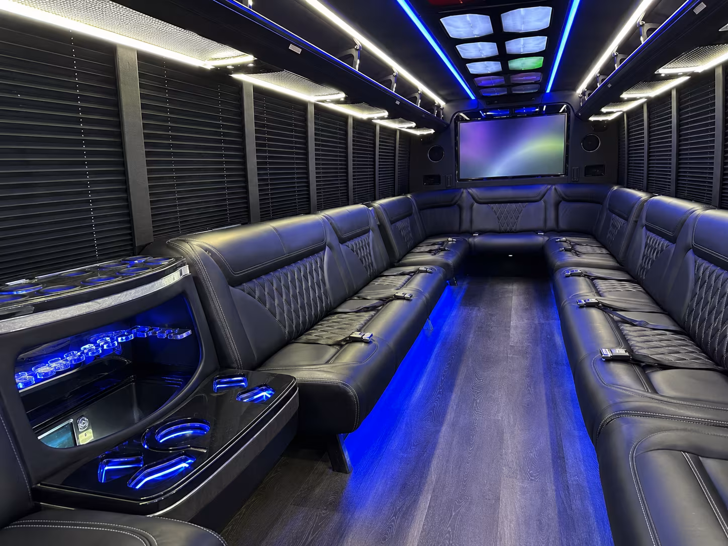 long beach 20 passenger party bus inside