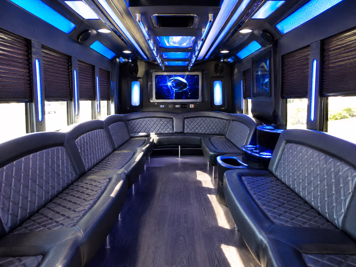 long beach 28 passenger party bus inside