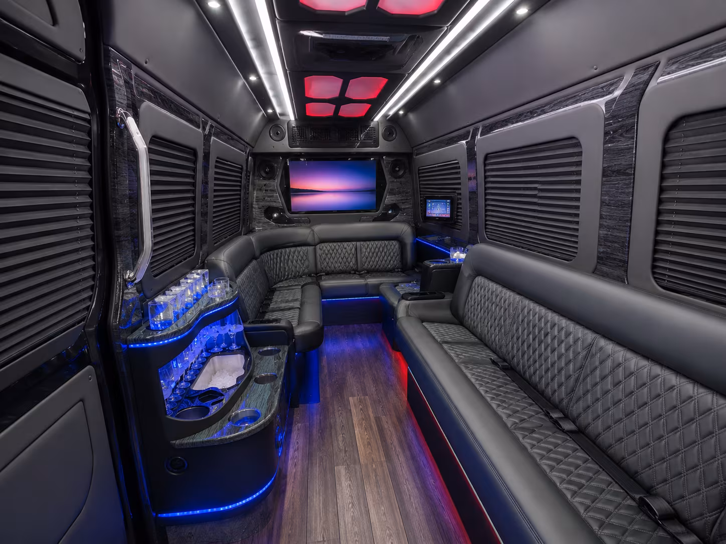 long beach 40 passenger party bus inside